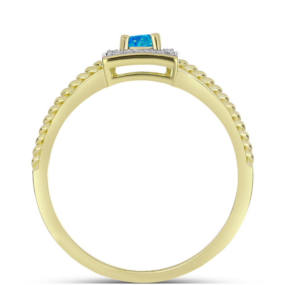 Anillo de Plata Bañada en Oro con Ópalo Azul Paraiba de Etiopía y Topacio Blanco