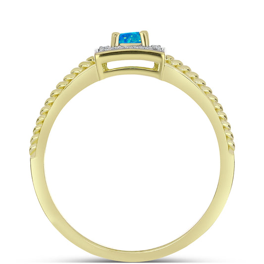 Anillo de Plata Bañada en Oro con Ópalo Azul Paraiba de Etiopía y Topacio Blanco