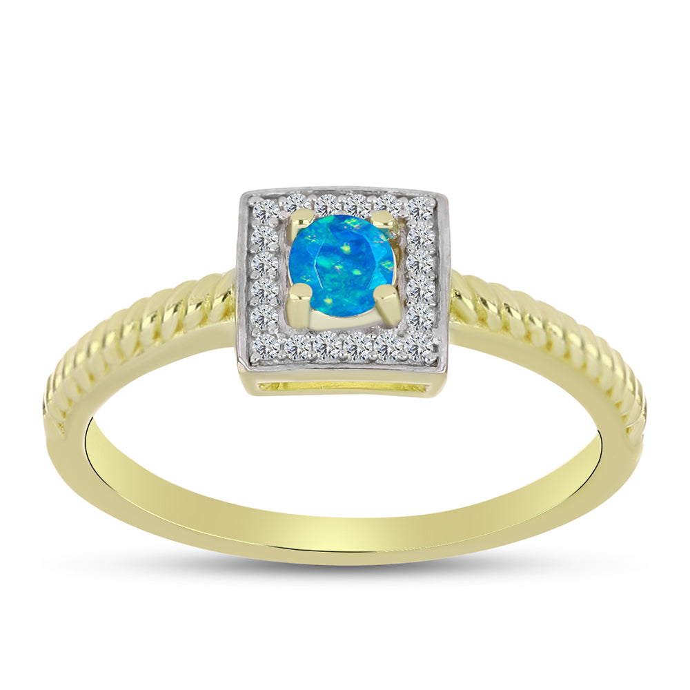Anillo de Plata Bañada en Oro con Ópalo Azul Paraiba de Etiopía y Topacio Blanco