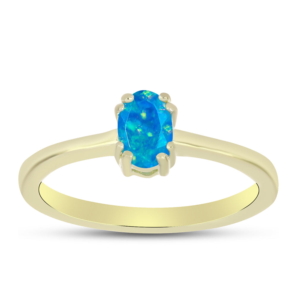 Anillo de Plata Bañada en Oro con Ópalo Azul Paraiba de Etiopía