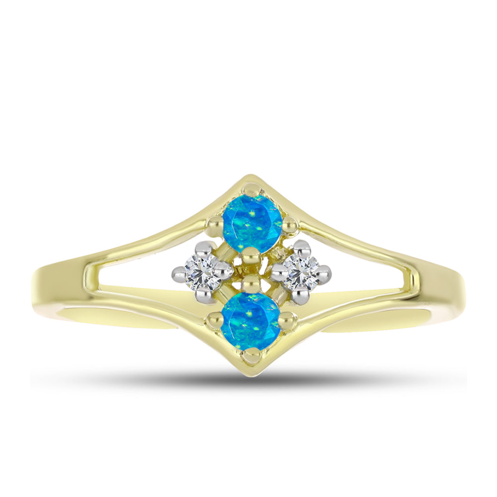 Anillo de Plata Bañada en Oro con Ópalo Azul Paraiba de Etiopía y Topacio Blanco 1 