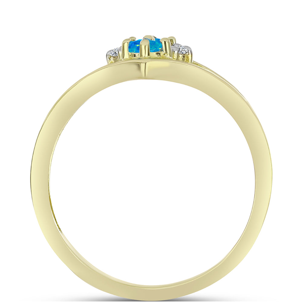 Anillo de Plata Bañada en Oro con Ópalo Azul Paraiba de Etiopía y Topacio Blanco 2 