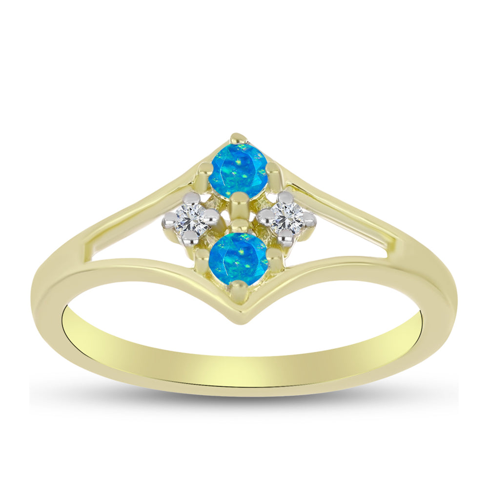 Anillo de Plata Bañada en Oro con Ópalo Azul Paraiba de Etiopía y Topacio Blanco