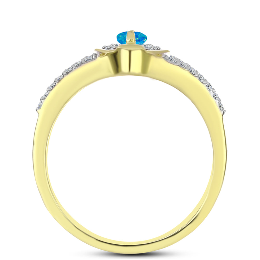Anillo de Plata Bañada en Oro con Ópalo Azul Paraiba de Etiopía y Topacio Blanco