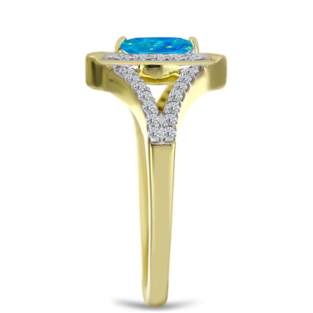 Anillo de Plata Bañada en Oro con Ópalo Azul Paraiba de Etiopía y Topacio Blanco