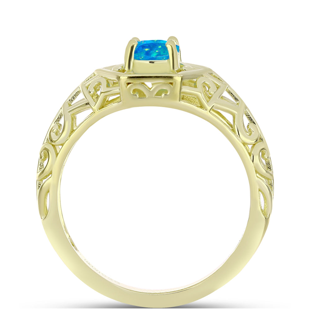 Anillo de Plata Bañada en Oro con Ópalo Azul Paraiba de Etiopía 2 