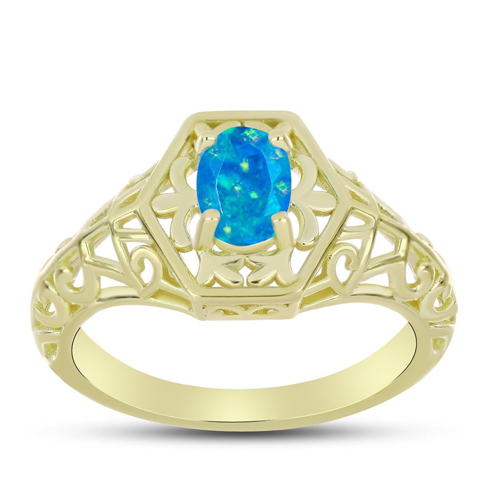 Anillo de Plata Bañada en Oro con Ópalo Azul Paraiba de Etiopía
