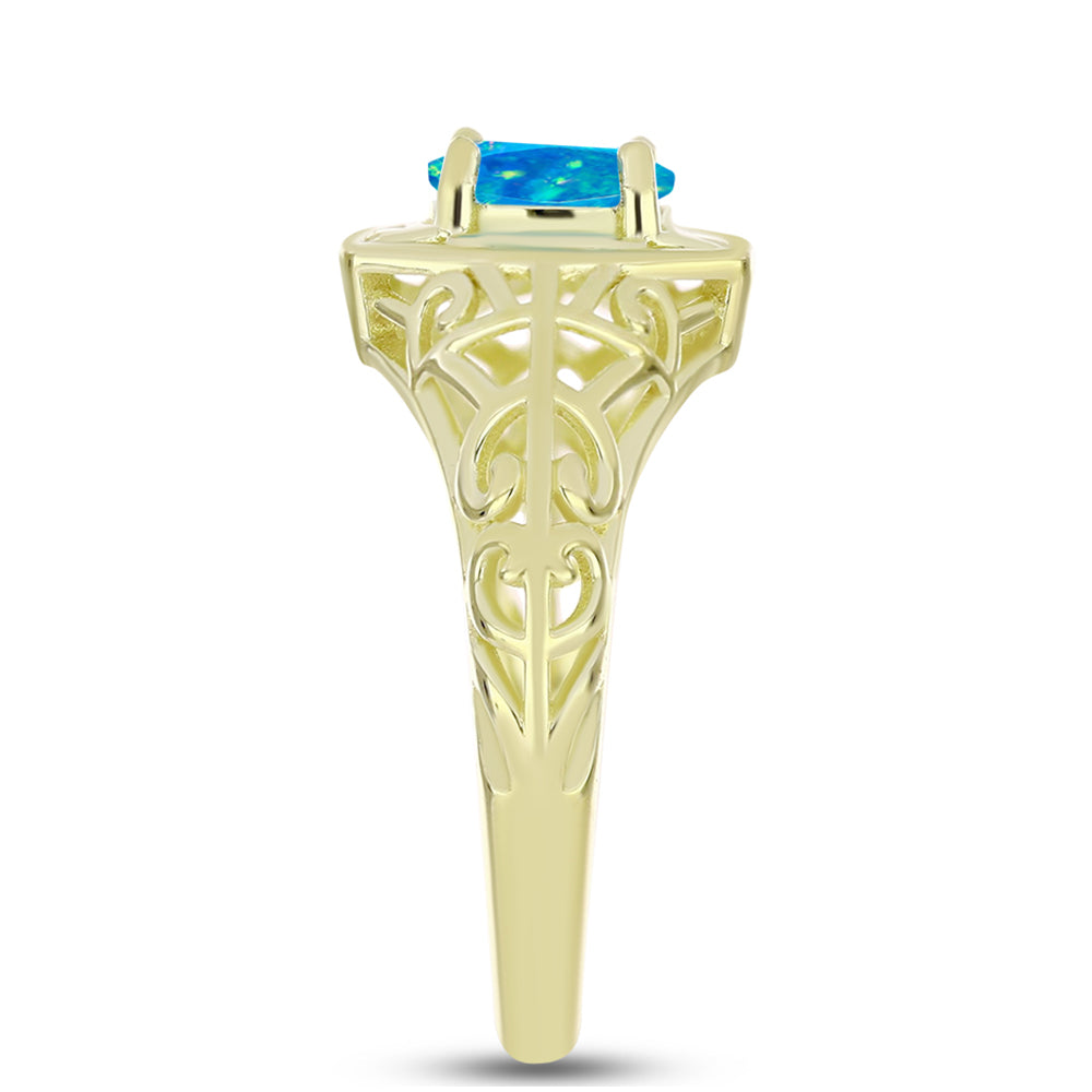 Anillo de Plata Bañada en Oro con Ópalo Azul Paraiba de Etiopía