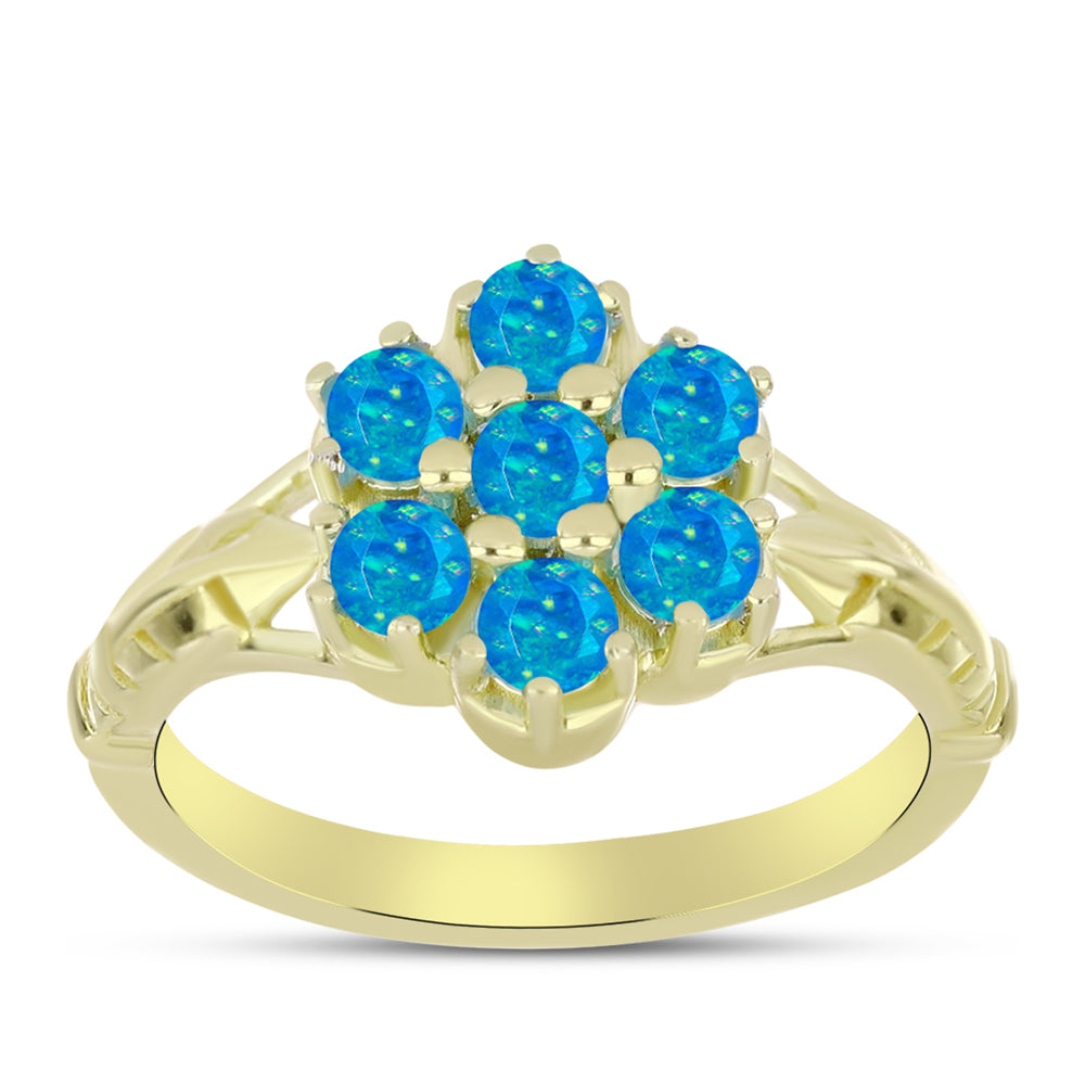 Anillo de Plata Bañada en Oro con Ópalo Azul Paraiba de Etiopía