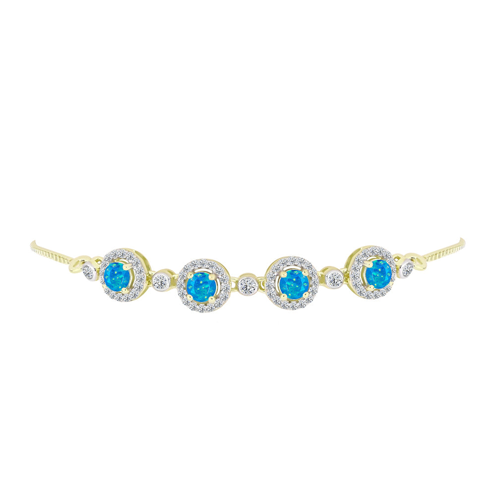 Pulsera de Plata Bañada en Oro con Ópalo Azul Paraiba de Etiopía y Topacio Blanco 2 