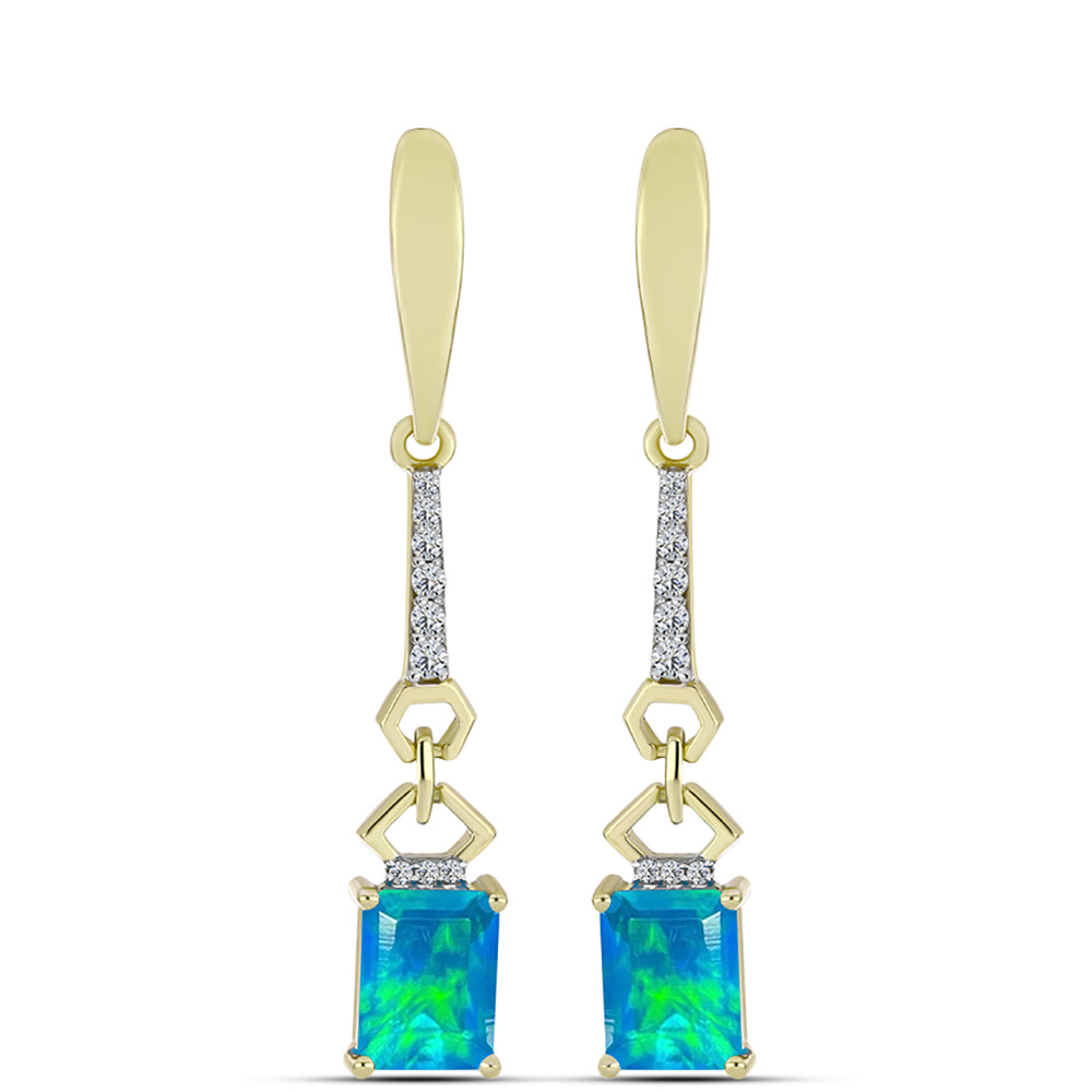 Pendientes de Plata Bañada en Oro con Ópalo Azul Paraiba de Etiopía y Topacio Blanco