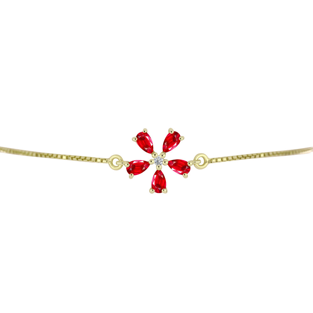 Pulsera de Plata Bañada en Oro con Ágata Roja y Topacio Blanco