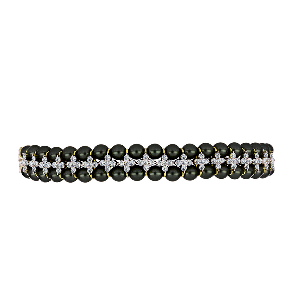 Pulsera de Plata Bañada en Oro con Perla de río Tahiti verde ilusión y Topacio Blanco 1 