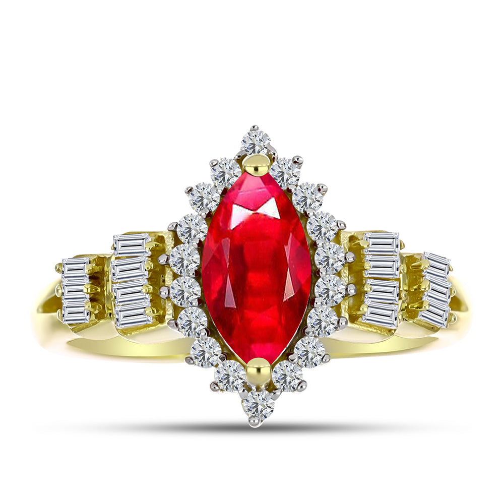 Anillo de Plata Bañada en Oro con Ágata Roja y Zircón Blanco