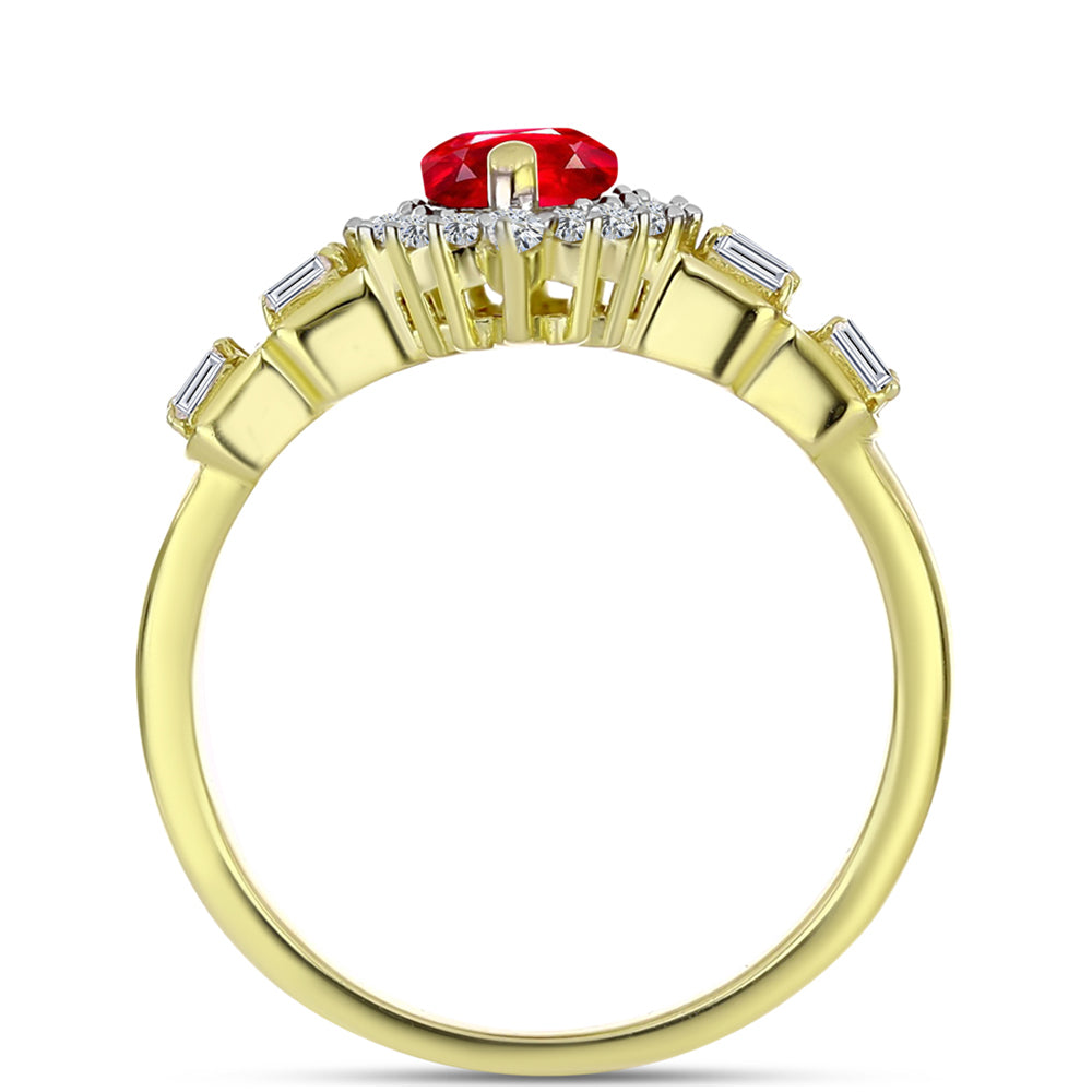 Anillo de Plata Bañada en Oro con Ágata Roja y Zircón Blanco