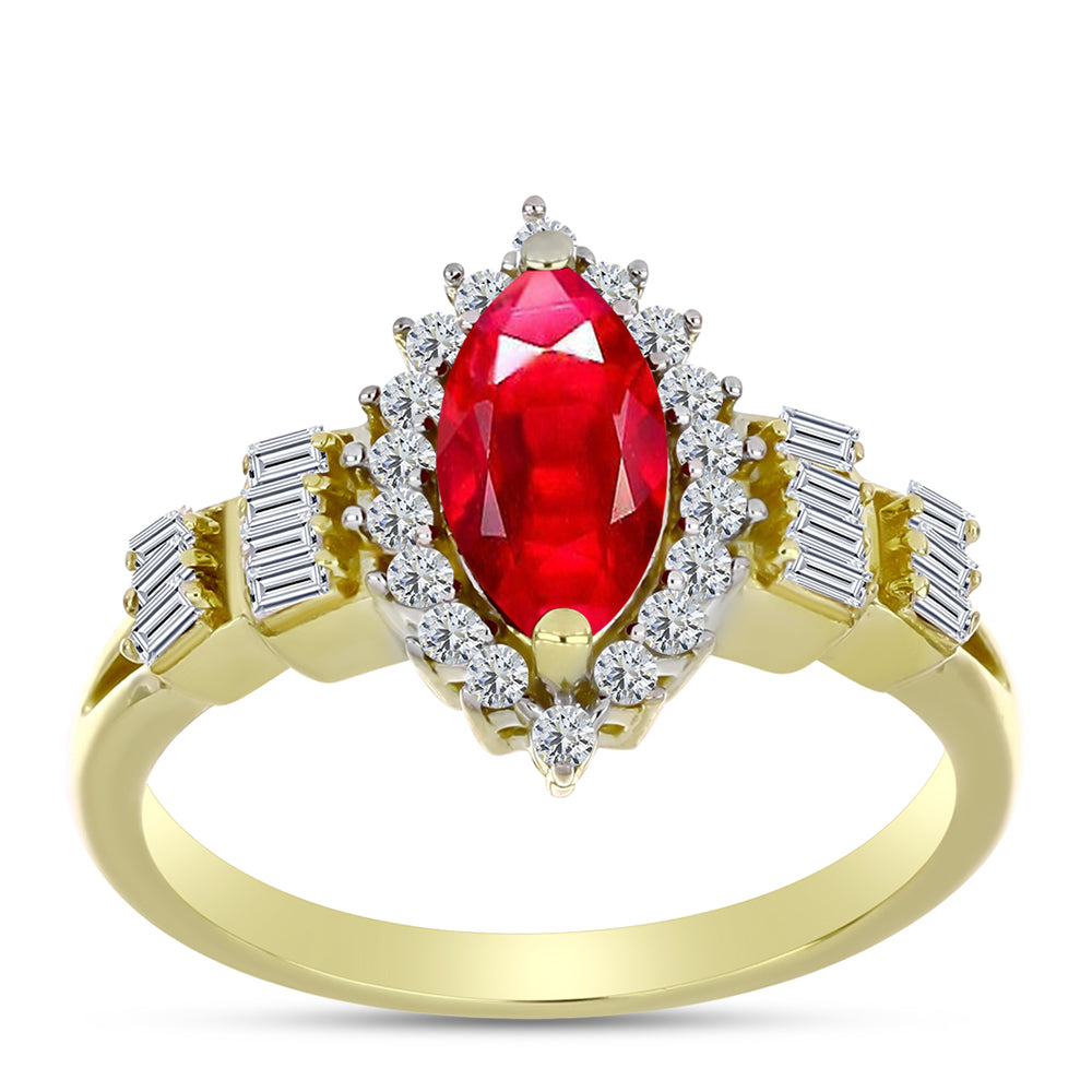 Anillo de Plata Bañada en Oro con Ágata Roja y Zircón Blanco 3 