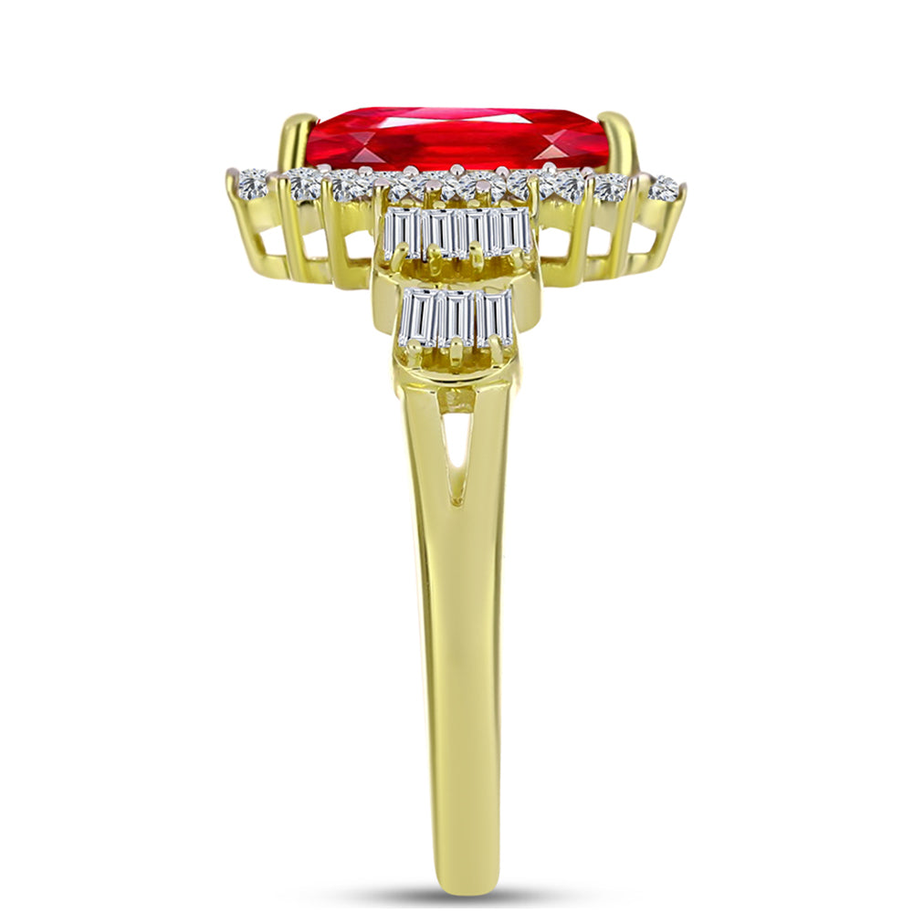 Anillo de Plata Bañada en Oro con Ágata Roja y Zircón Blanco 4 