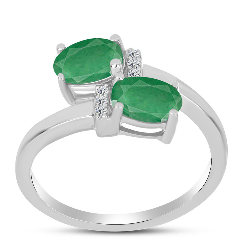 Anillo de Plata con Esmeralda de Brasil y Topacio Blanco 3 