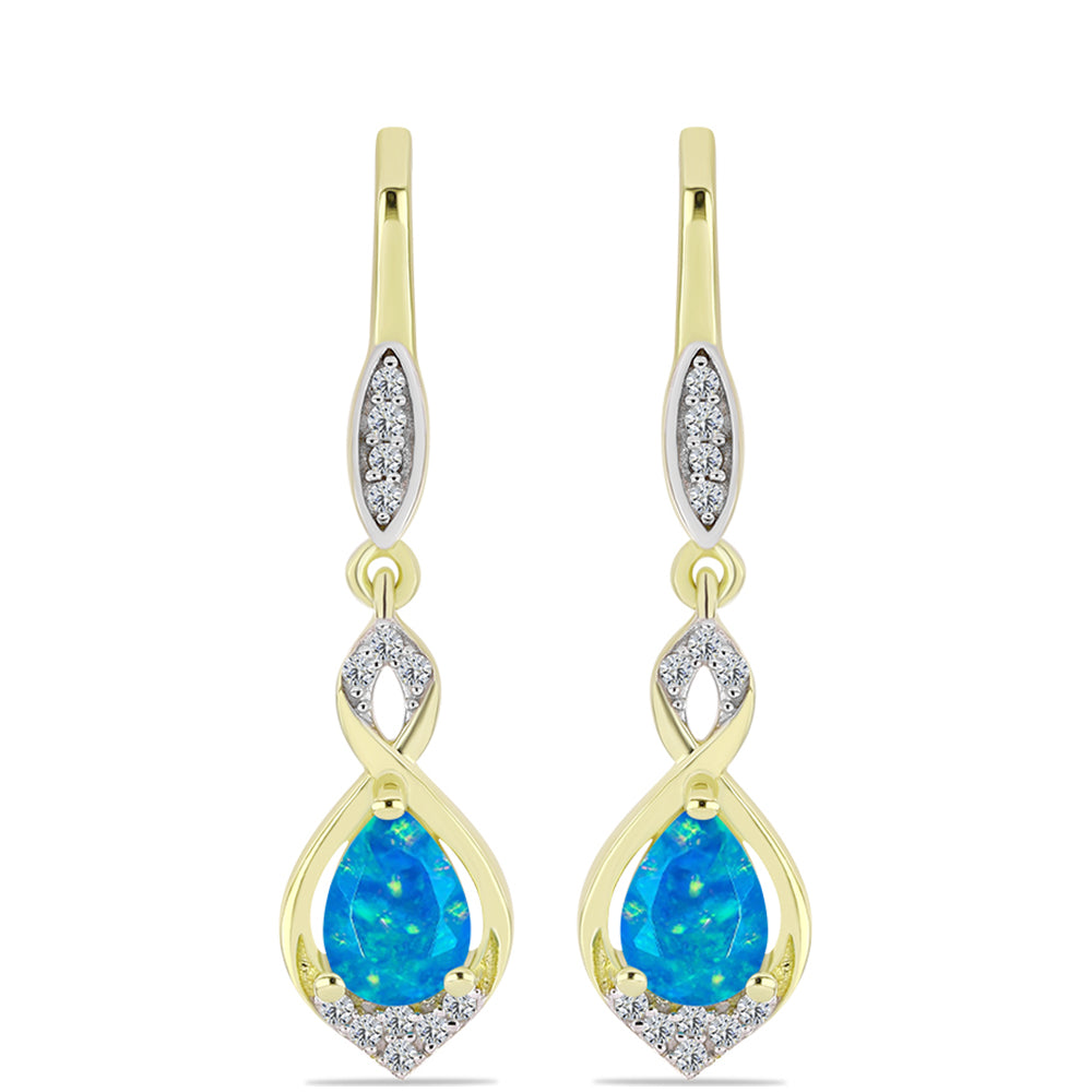 Pendientes de Plata Bañada en Oro con Ópalo Azul Paraiba de Etiopía y Topacio Blanco 1 