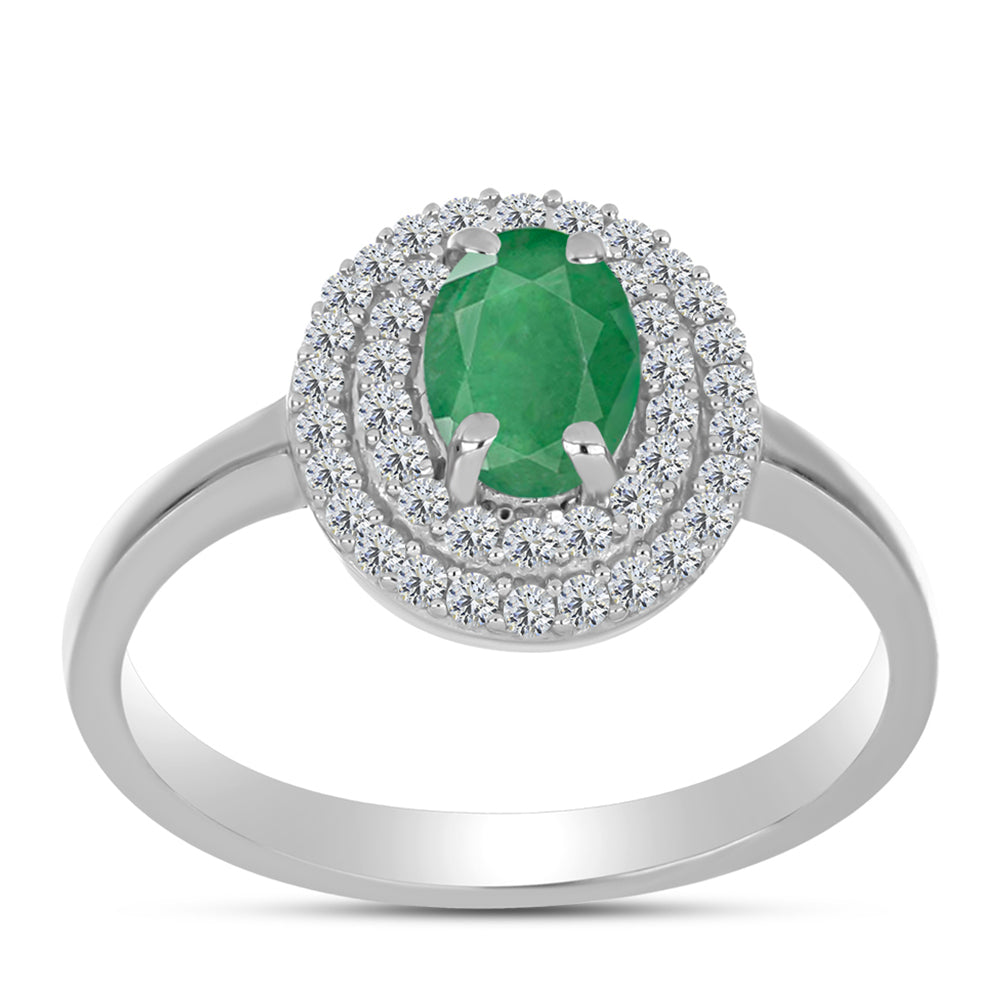 Anillo de Plata con Esmeralda de Brasil y Topacio Blanco 3 