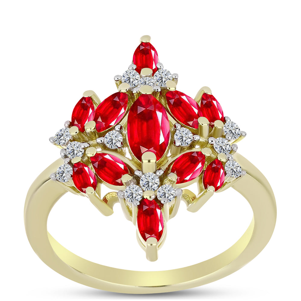 Anillo de Plata Bañada en Oro con Ágata Roja