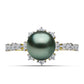 Anillo de Plata Bañada en Oro con Perla de río Tahiti verde ilusión y Topacio Blanco