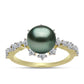 Anillo de Plata Bañada en Oro con Perla de río Tahiti verde ilusión y Topacio Blanco