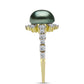Anillo de Plata Bañada en Oro con Perla de río Tahiti verde ilusión y Topacio Blanco