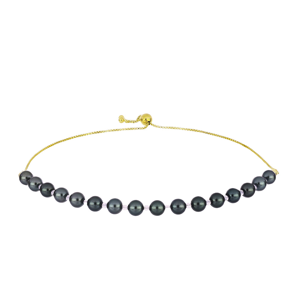Pulsera de Plata Bañada en Oro con Perla de río Tahiti verde ilusión