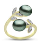 Anillo de Plata Bañada en Oro con Perla de río Tahiti verde ilusión y Topacio Blanco