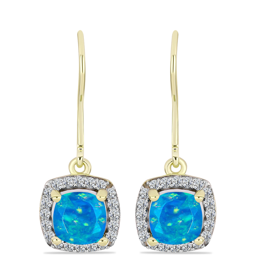 Pendientes de Plata Bañada en Oro con Ópalo Azul Paraiba de Etiopía y Topacio Blanco 1 