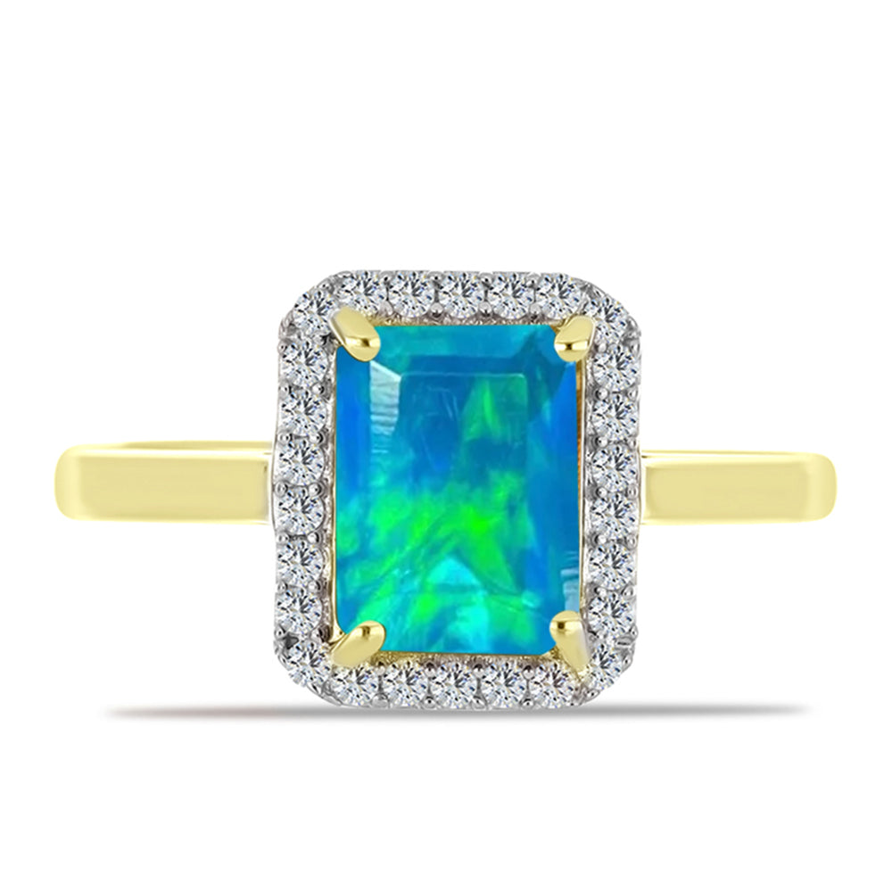 Anillo de Plata Bañada en Oro con Ópalo Azul Paraiba de Etiopía y Topacio Blanco