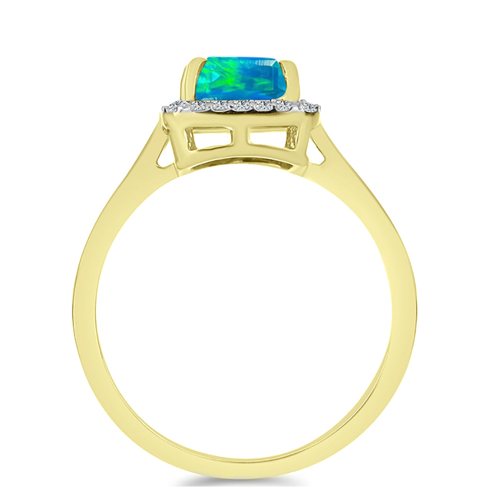 Anillo de Plata Bañada en Oro con Ópalo Azul Paraiba de Etiopía y Topacio Blanco 2 