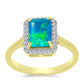 Anillo de Plata Bañada en Oro con Ópalo Azul Paraiba de Etiopía y Topacio Blanco