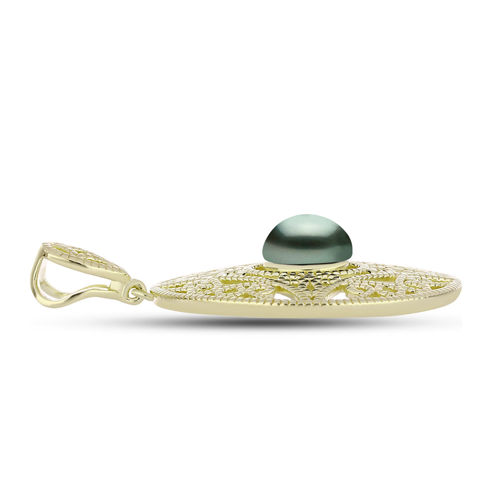 Colgante de Plata Bañada en Oro con Perla de río Tahiti verde ilusión