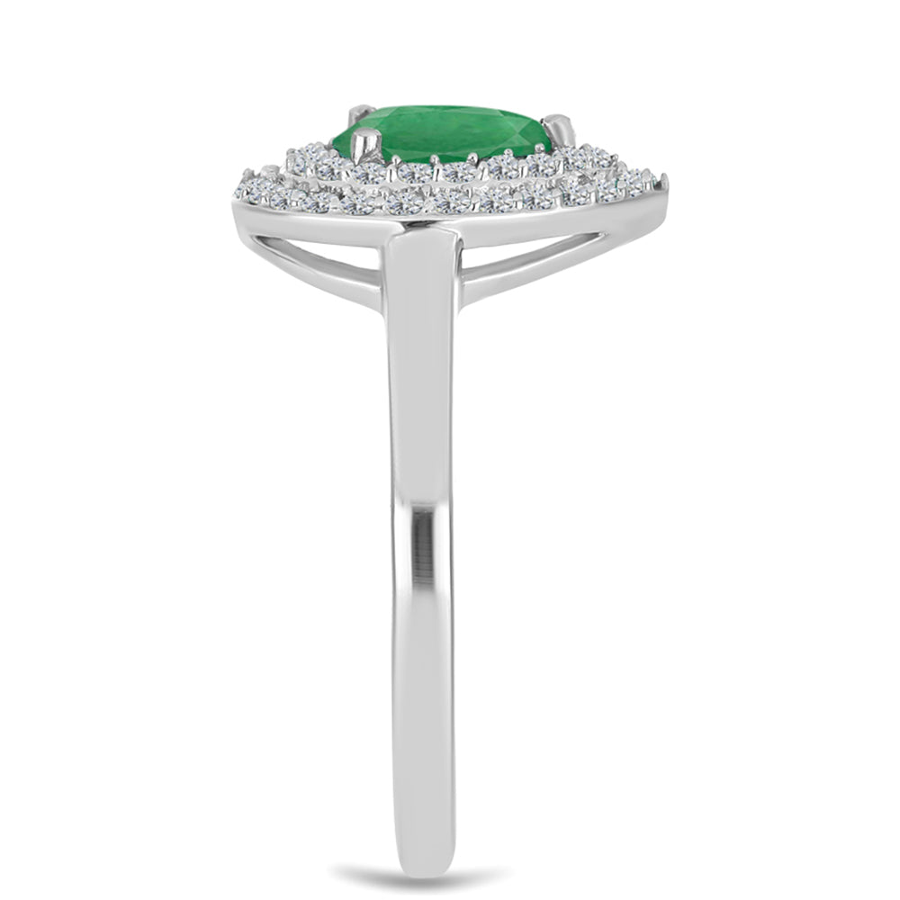 Anillo de Plata con Esmeralda de Brasil y Topacio Blanco