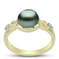 Anillo de Plata Bañada en Oro con Perla de río Tahiti verde ilusión y Topacio Blanco