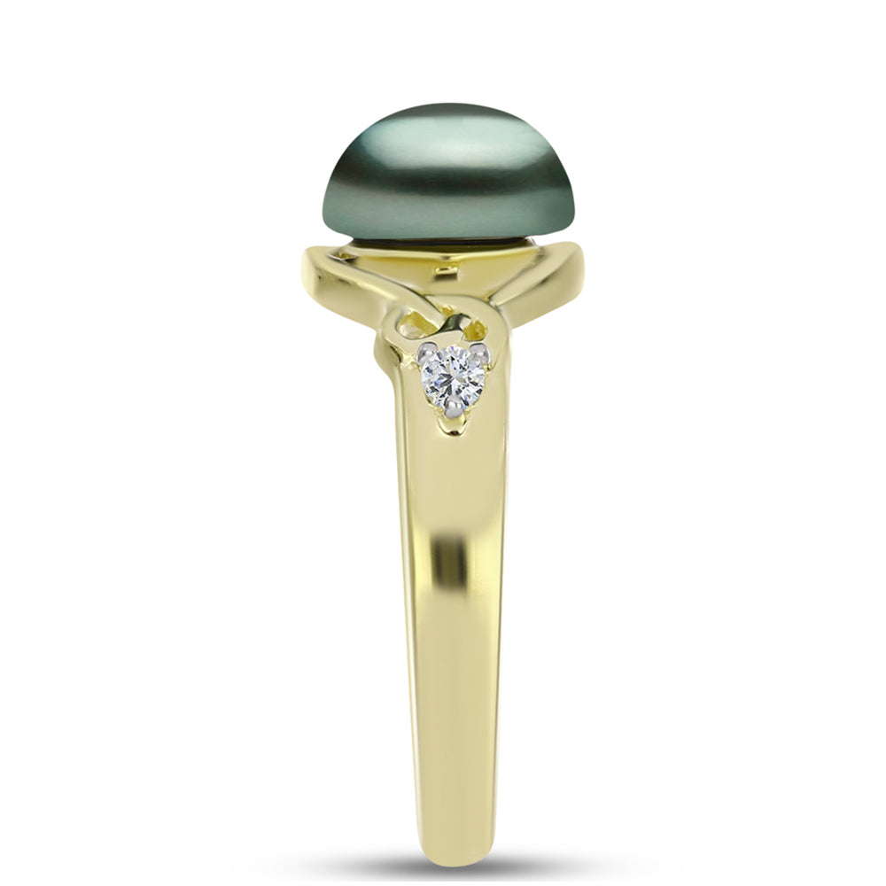 Anillo de Plata Bañada en Oro con Perla de río Tahiti verde ilusión y Topacio Blanco 4 