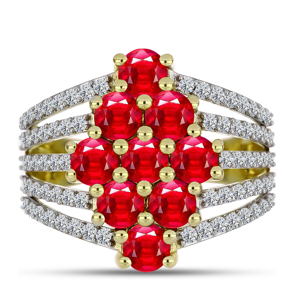 Anillo de Plata Bañada en Oro con Ágata Roja y Topacio Blanco