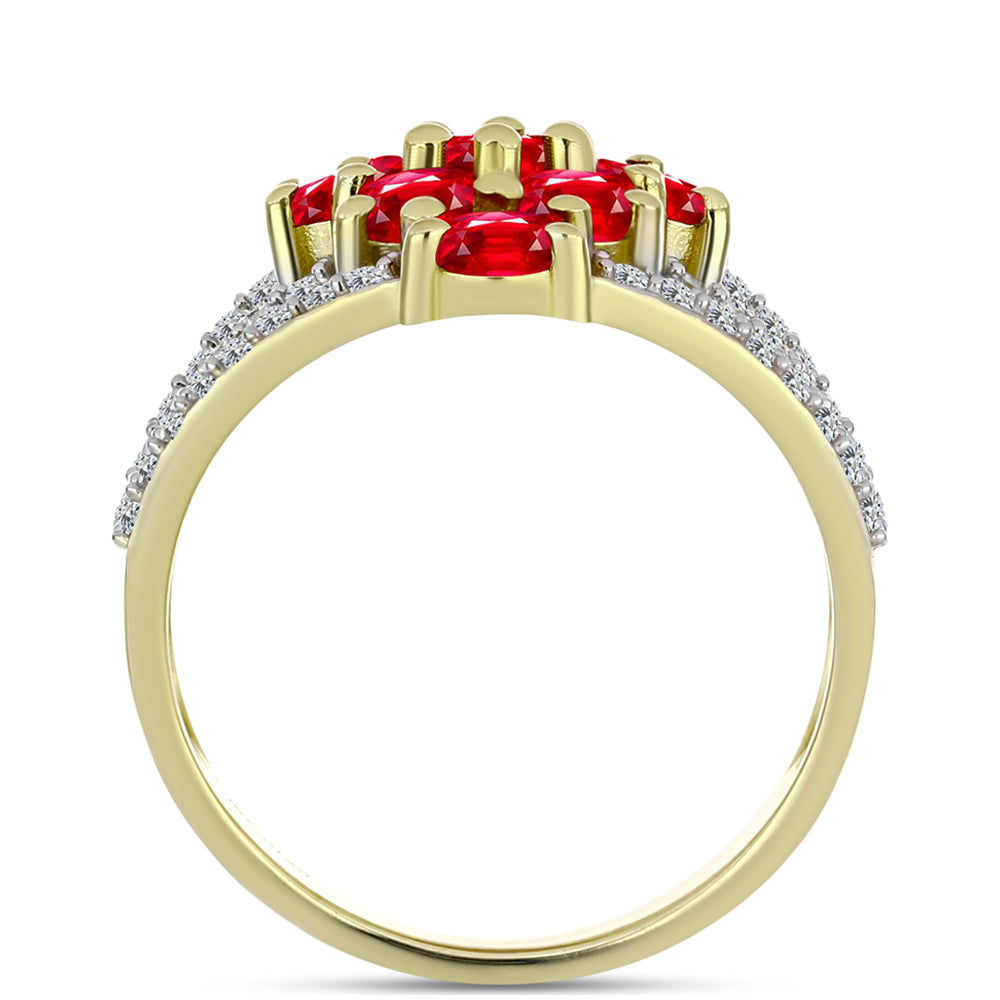 Anillo de Plata Bañada en Oro con Ágata Roja y Topacio Blanco 2 