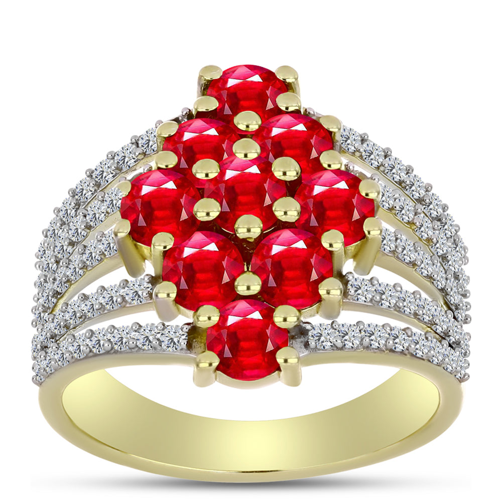 Anillo de Plata Bañada en Oro con Ágata Roja y Topacio Blanco 3 