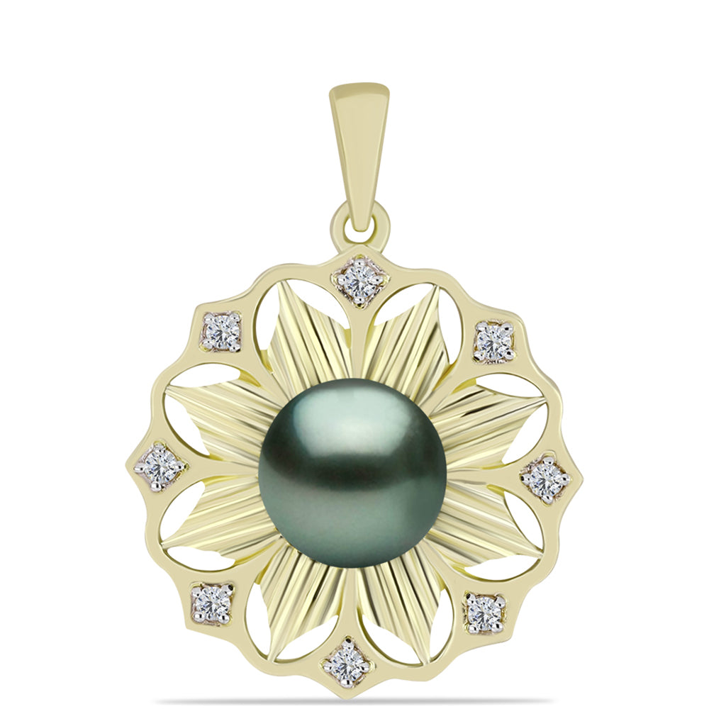 Colgante de Plata Bañada en Oro con Perla de río Tahiti verde ilusión y Topacio Blanco