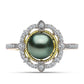Anillo de Plata Bañada en Oro con Perla de río Tahiti verde ilusión y Topacio Blanco