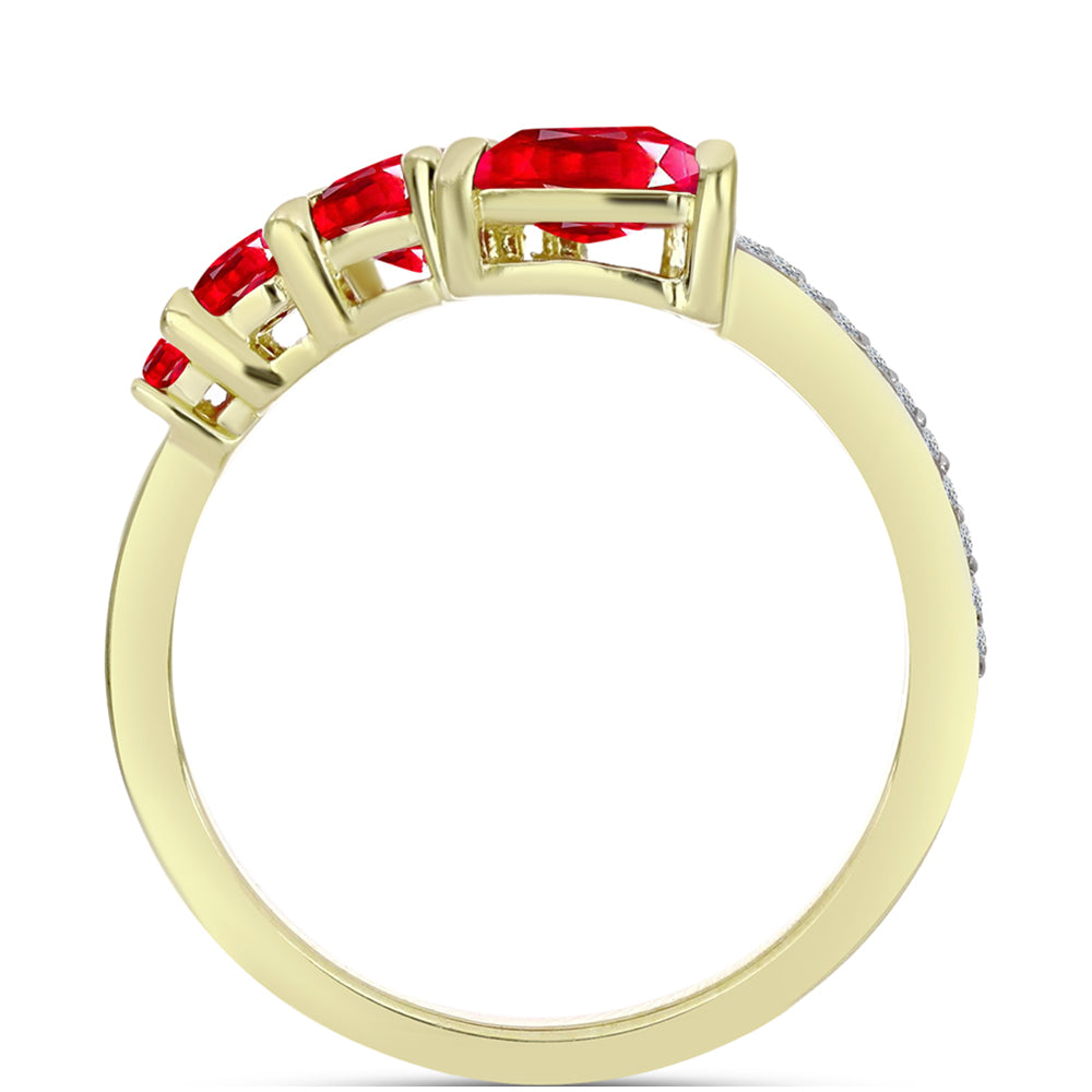 Anillo de Plata Bañada en Oro con Ágata Roja y Topacio Blanco 2 