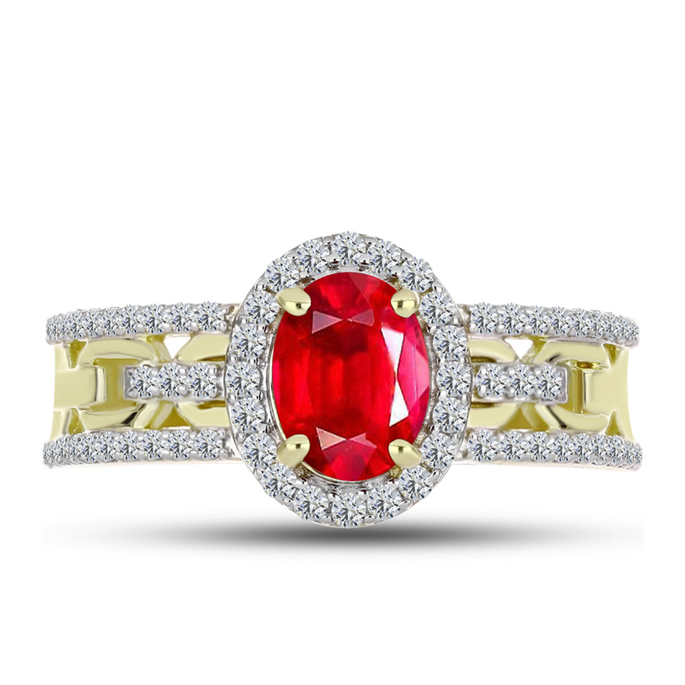 Anillo de Plata Bañada en Oro con Ágata Roja y Topacio Blanco 1 