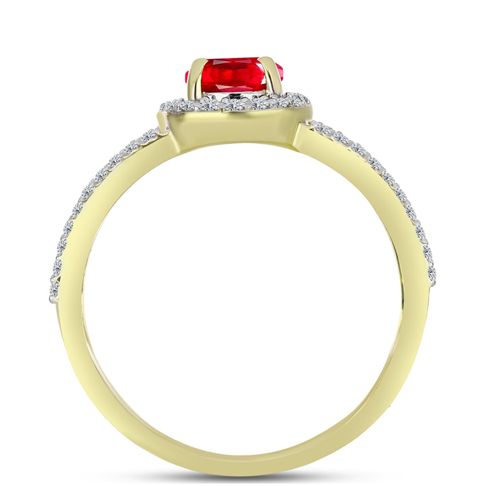 Anillo de Plata Bañada en Oro con Ágata Roja y Topacio Blanco