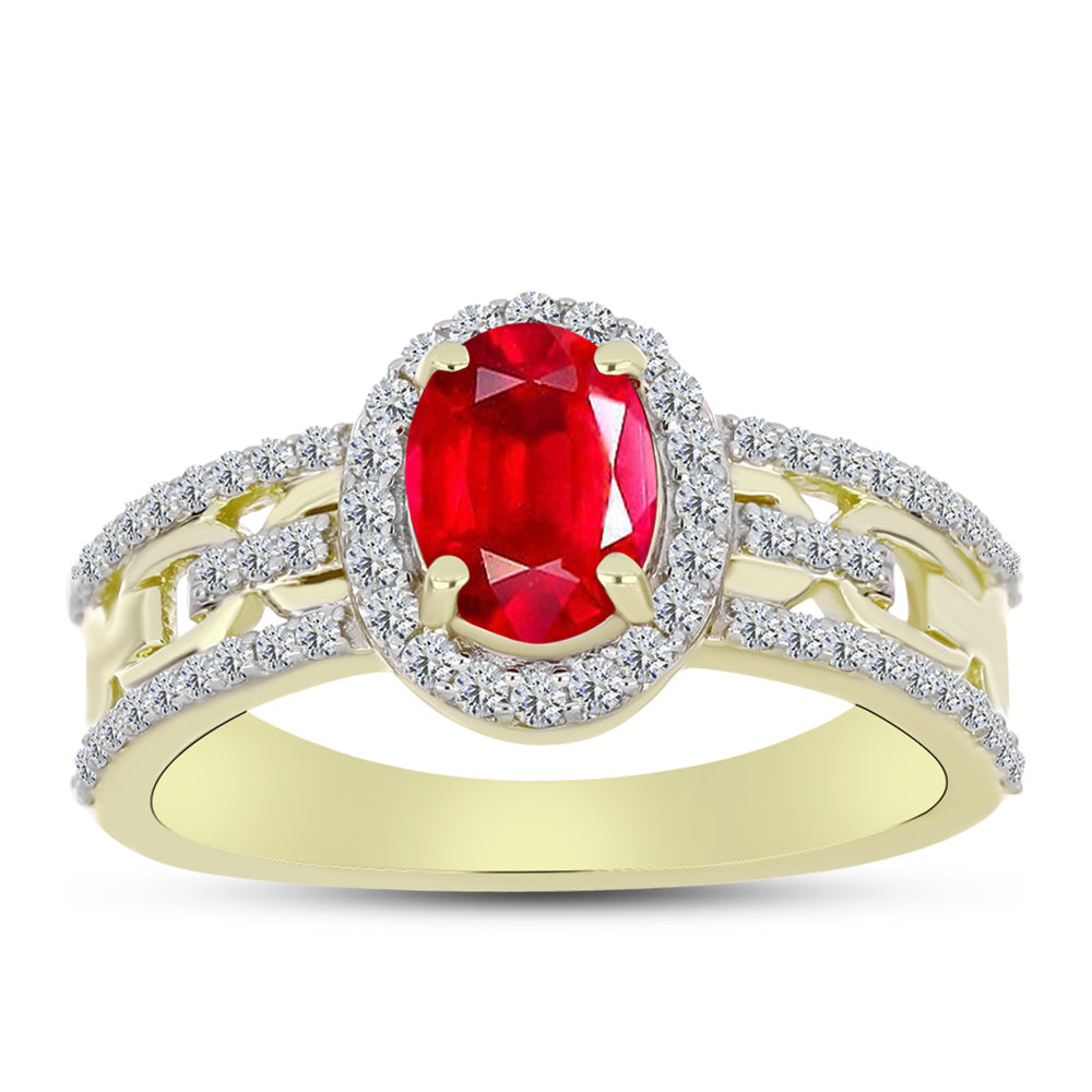 Anillo de Plata Bañada en Oro con Ágata Roja y Topacio Blanco