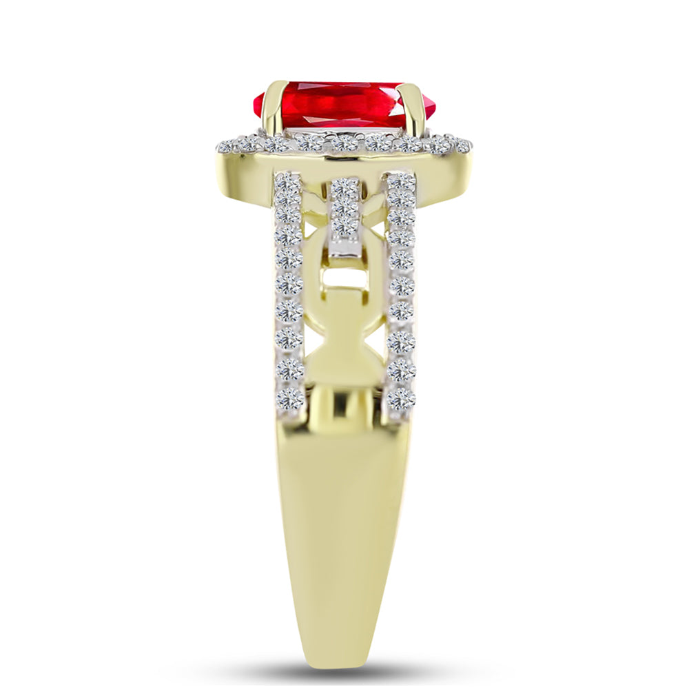 Anillo de Plata Bañada en Oro con Ágata Roja y Topacio Blanco 4 