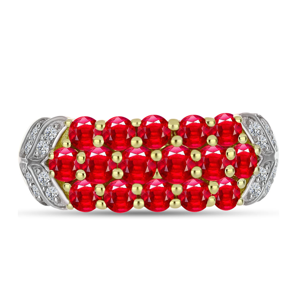Anillo de Plata Bañada en Oro con Ágata Roja y Topacio Blanco 1 