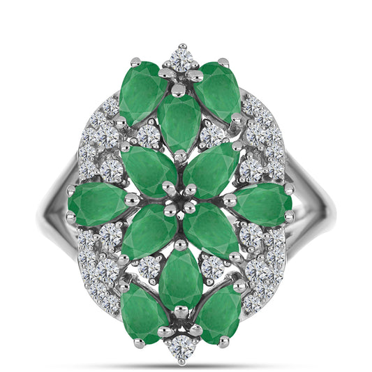 Anillo de Plata con Esmeralda de Brasil y Topacio Blanco